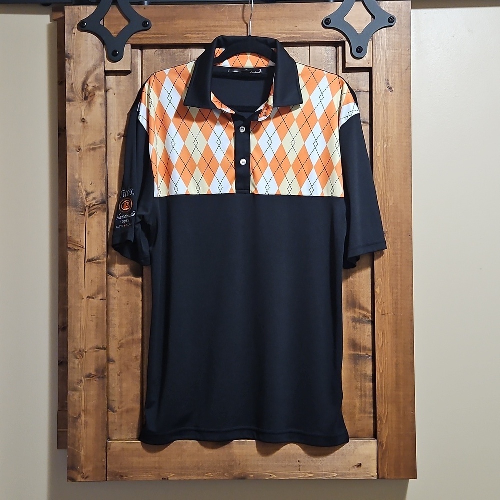 Tito's Handmade Vodka Black W/ Argyle Golf Polo Shirt Men's Small